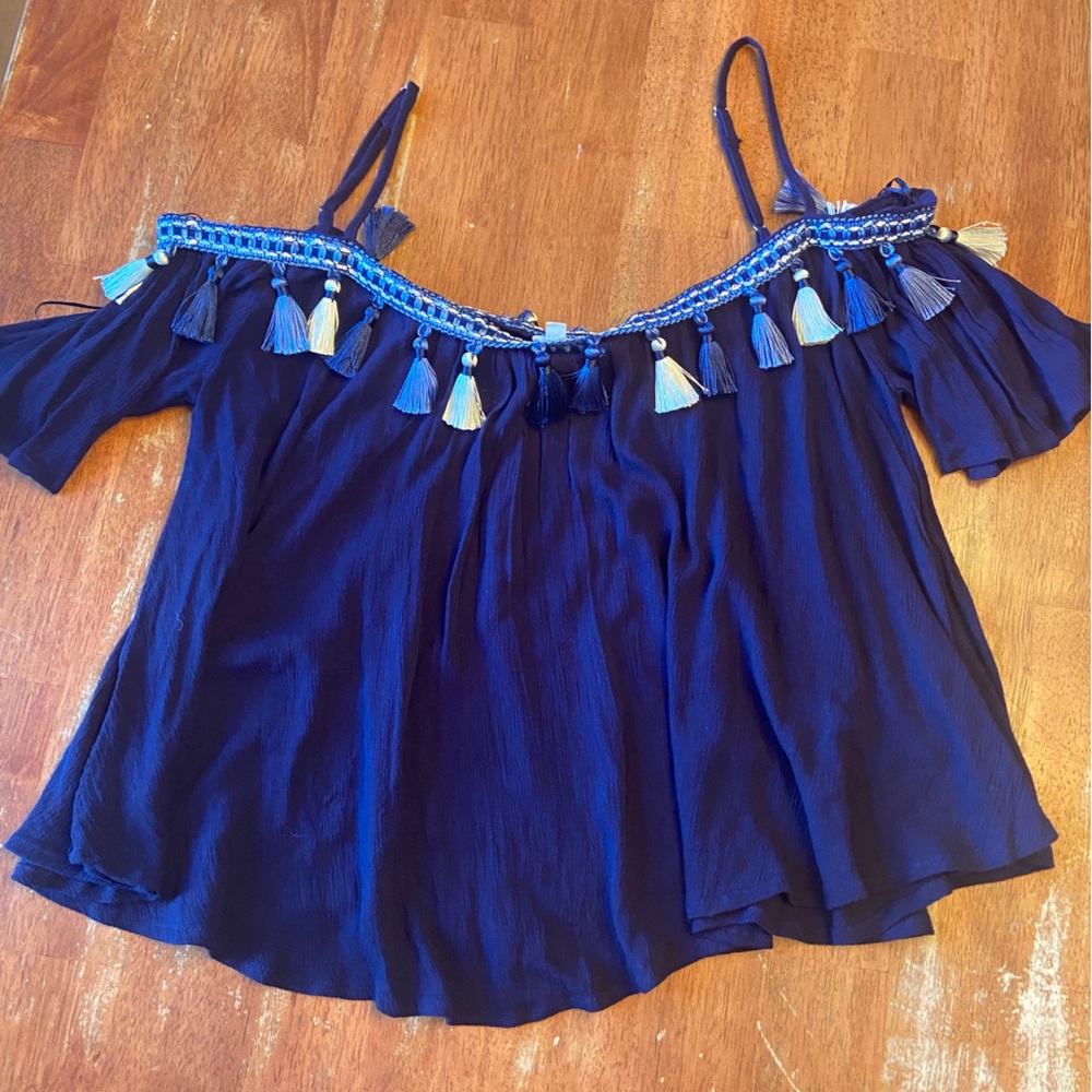 Navy Off-the-Shoulder Blouse